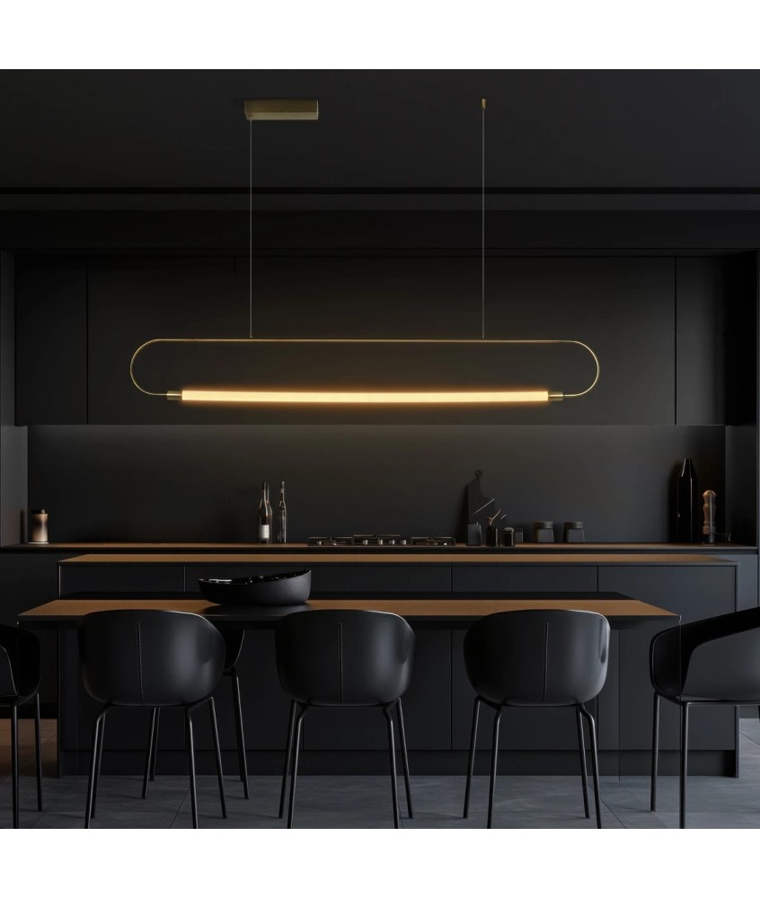 kelvo® GLOW KLV-101-0177 Κρεμαστό Φωτιστικό Οροφής LED 15W 1500lm 360° AC 220-240V IP20 Ρυθμιζόμενο Λευκό CCT με Χειριστήριο από 2700K έως 6000K Dimmable - Lumileds SMD Chip - Χρυσό Πλατίνα - Μ120 x Π3 x Υ17cm - 3 Χρόνια Εγγύηση